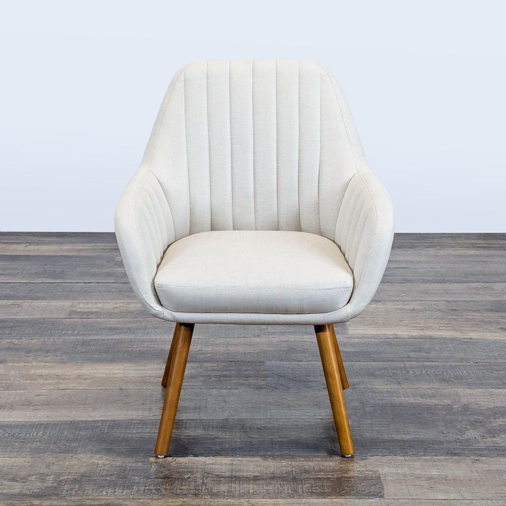 Front view of a Roundhill Furniture lounge chair with wood legs and channel-tufted fabric upholstery.