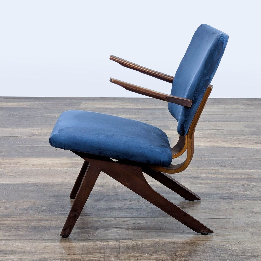 Mid-Century Modern Blue Lounge Chair with Wood Frame