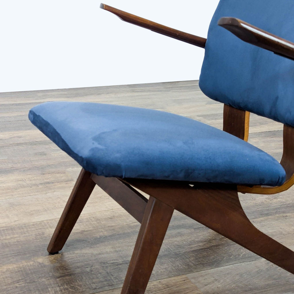 Mid-Century Modern Blue Lounge Chair with Wood Frame