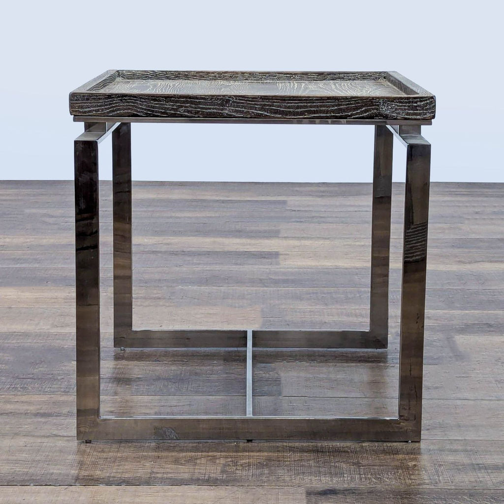 3. Contemporary end table from Brownstone Furniture, combining a rustic wood surface with a polished metal structure.