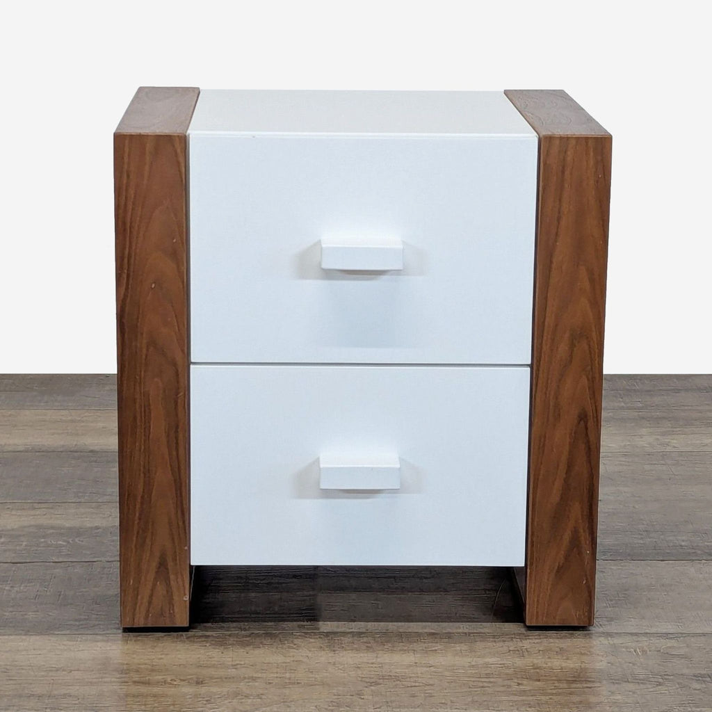 1. Oak and white Ducduc end table for children, featuring two drawers and modern design.  