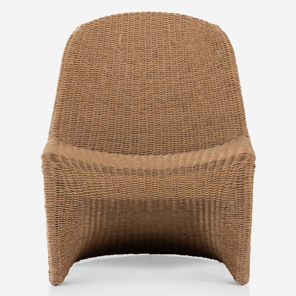 Front view of a Lulu and Georgia chair with a scoop seat woven from natural wicker material.