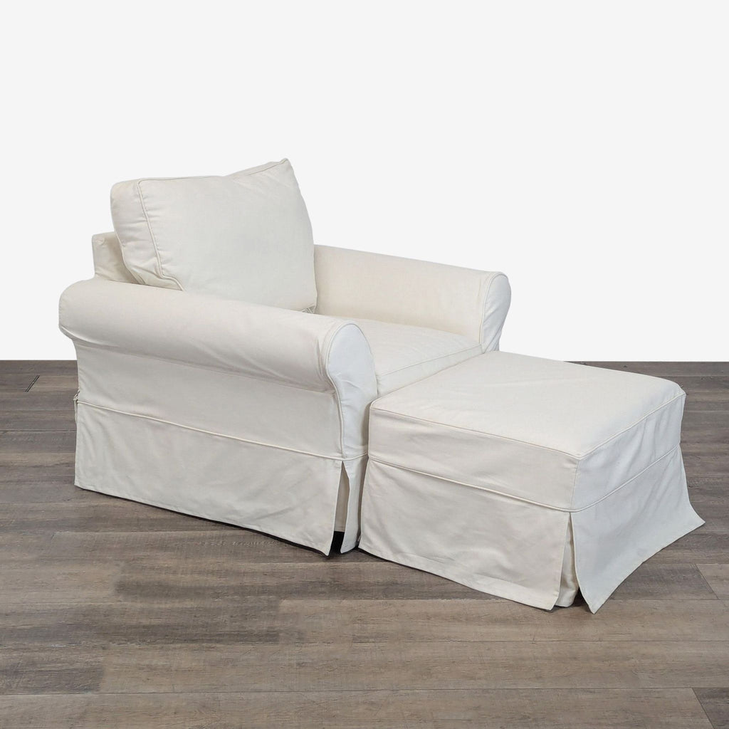 Pottery Barn Air Roll Arm Lounge Chair with Ottoman in Twill Cream