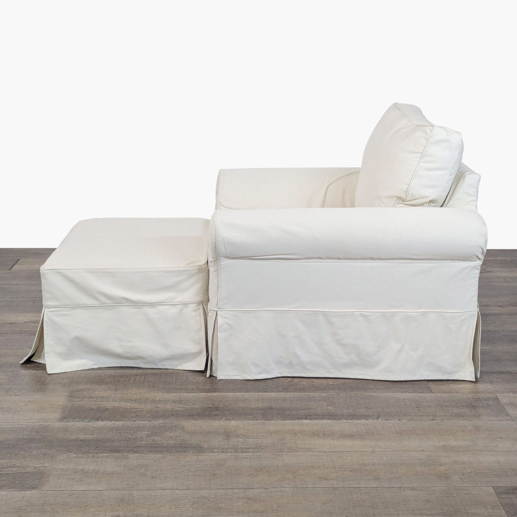 Pottery Barn Air Roll Arm Lounge Chair with Ottoman in Twill Cream