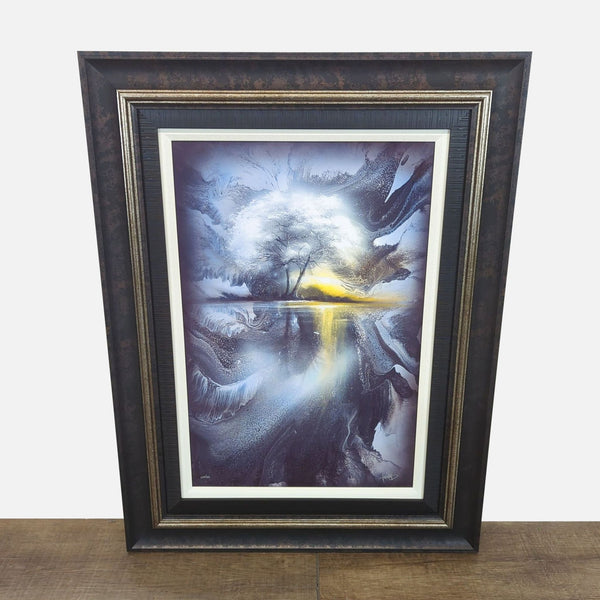 1. Framed digital print by Ashton Howard, depicting an ethereal tree scene with light, signed by artist.