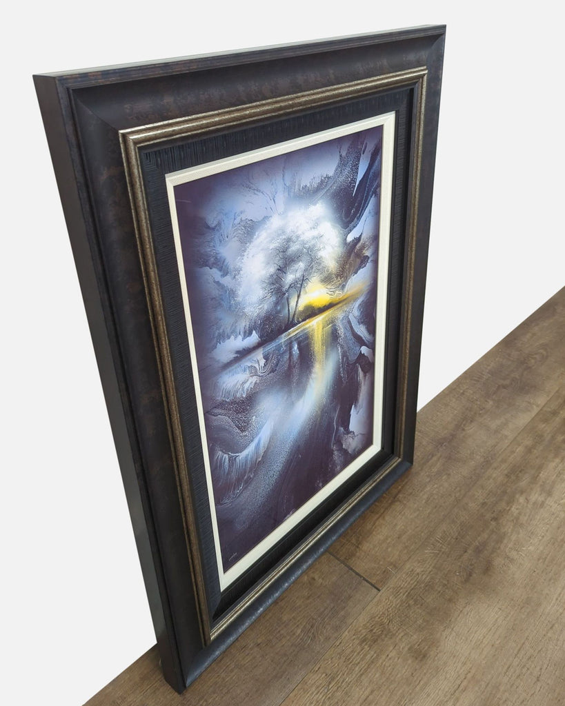 3. Angled view of framed Ashton Howard digital print, showcasing swirling tree artwork on aluminum, Prints & Maps.