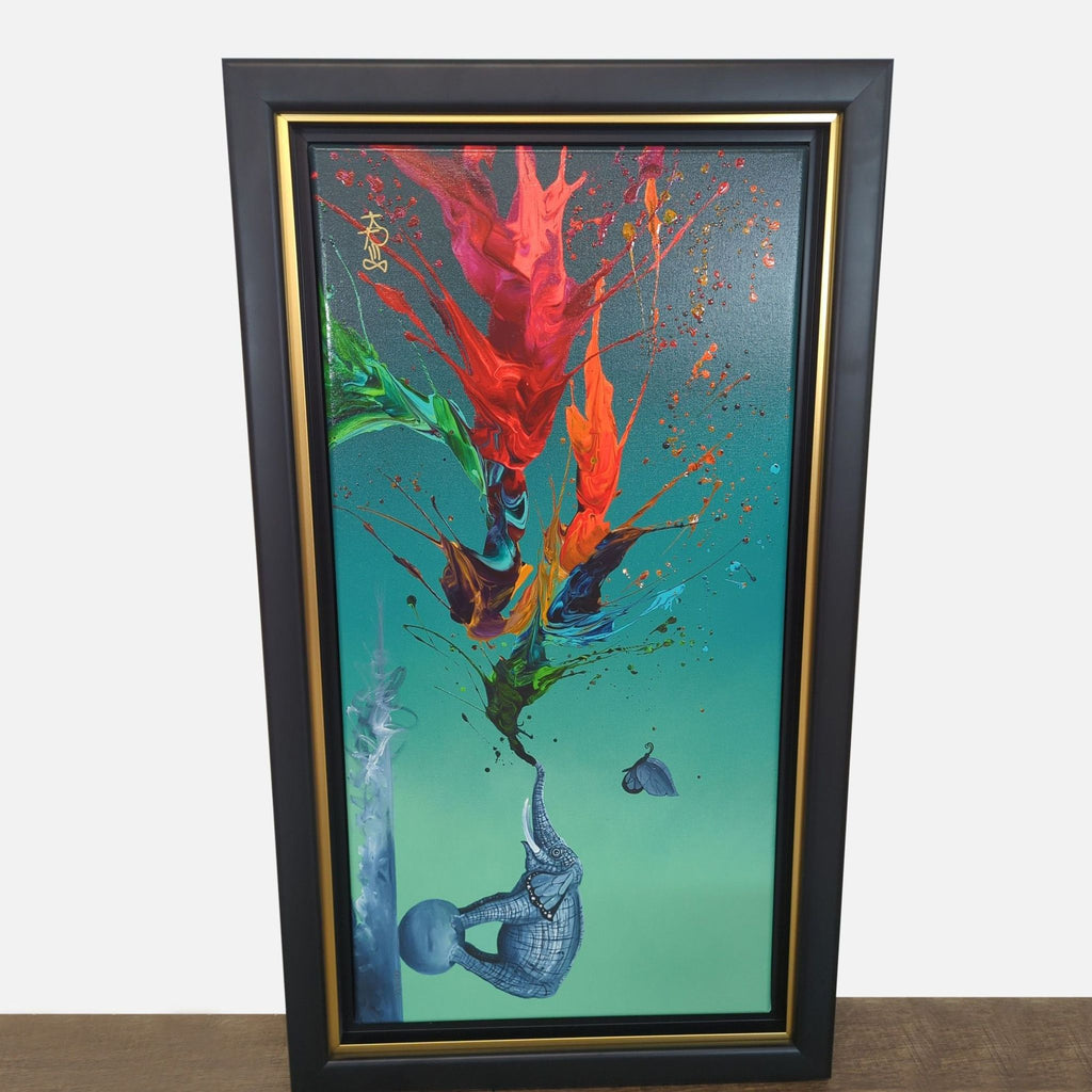 3. Modern colorful abstract print from Prints & Maps, Kevin Kre8 brand, in black and gold frame, artist signed.