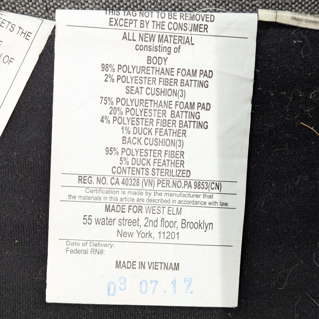 West Elm Hamilton Mid-Century Style Sofa