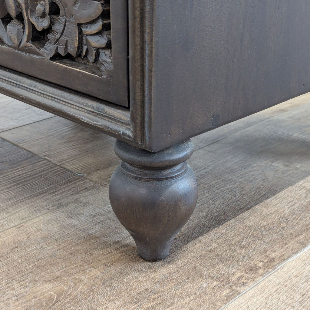 Indian Wooden Hand Carved Two Drawer Nightstand