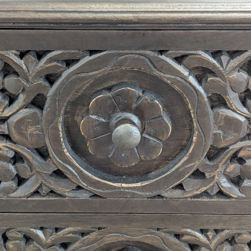 Indian Wooden Hand Carved Two Drawer Nightstand