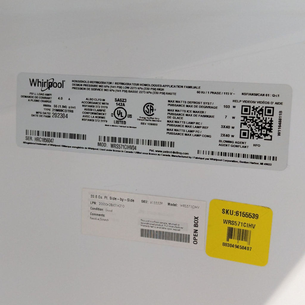 Whirlpool 21 cu. ft. Side-by-Side Counter-Depth Refrigerator