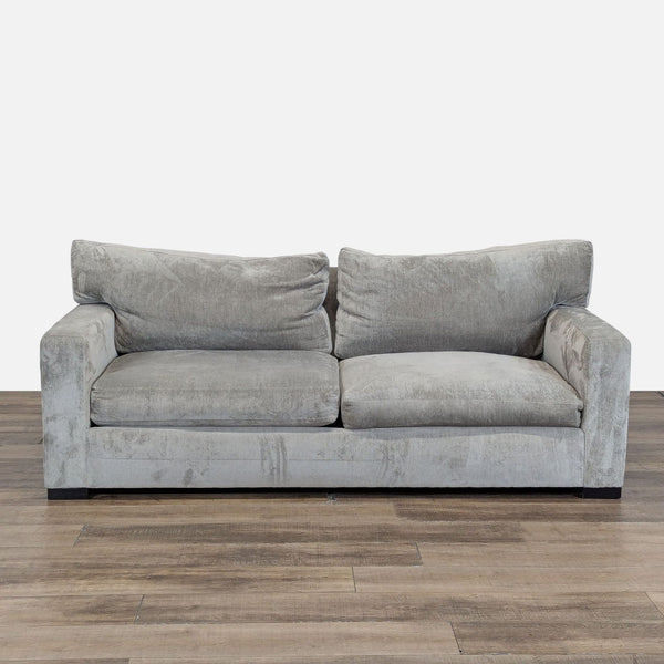 Front view of a Reperch 3-seat sofa with chenille upholstery, plush cushions, and wood block feet.