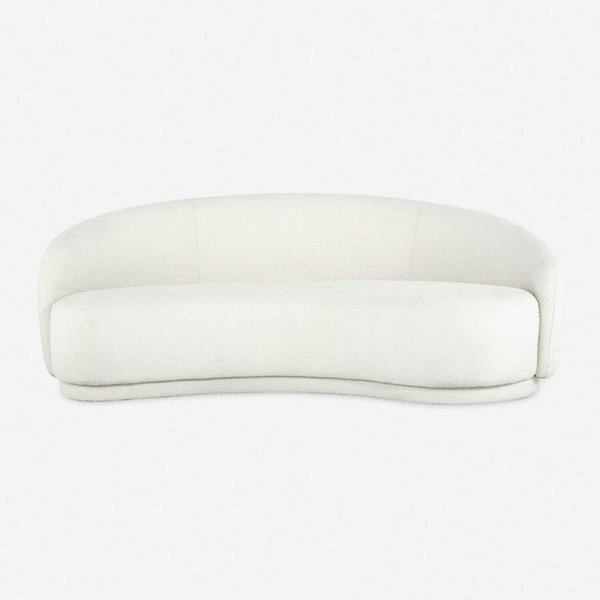 1. Front view of curved 3-seat Lulu and Georgia sofa with light performance fabric upholstery.