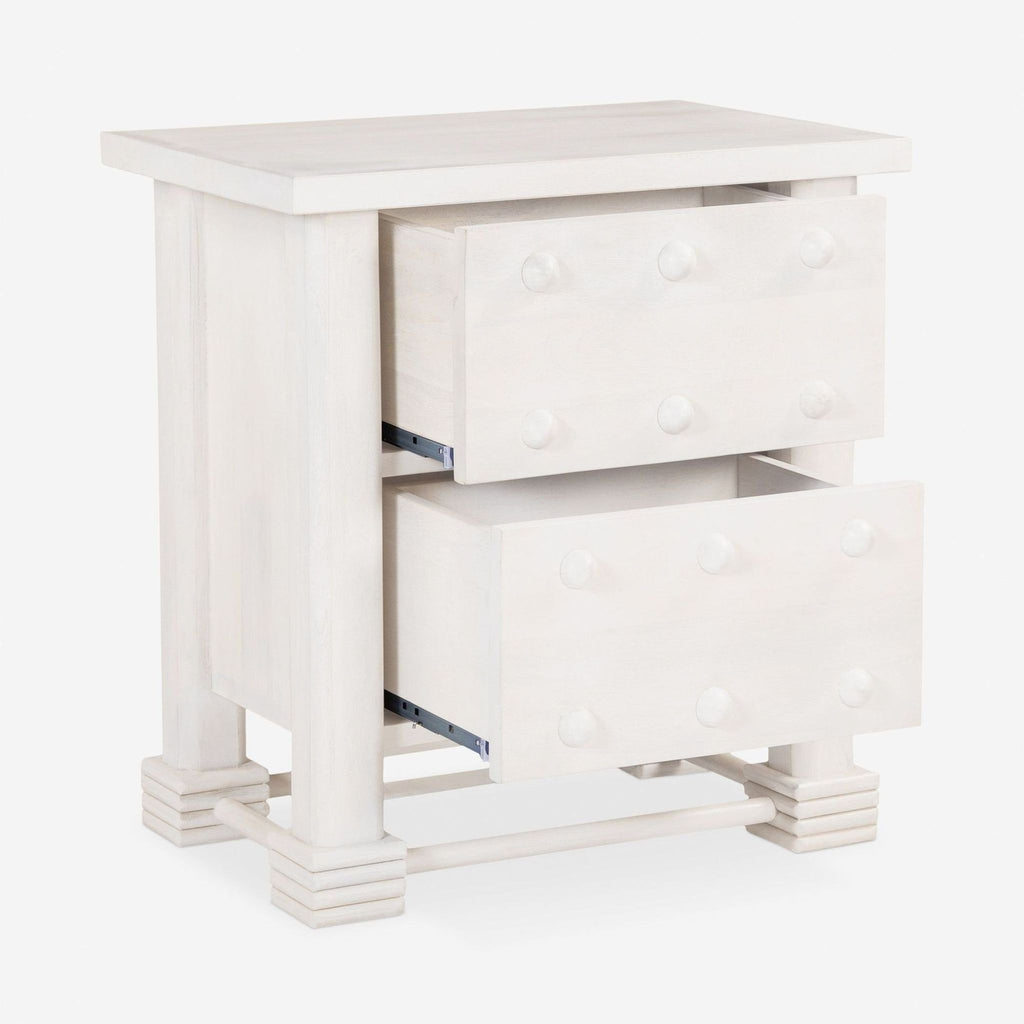 Angled view of the Lulu and Georgia Laval Nightstand showing two open drawers and French-inspired styling.  