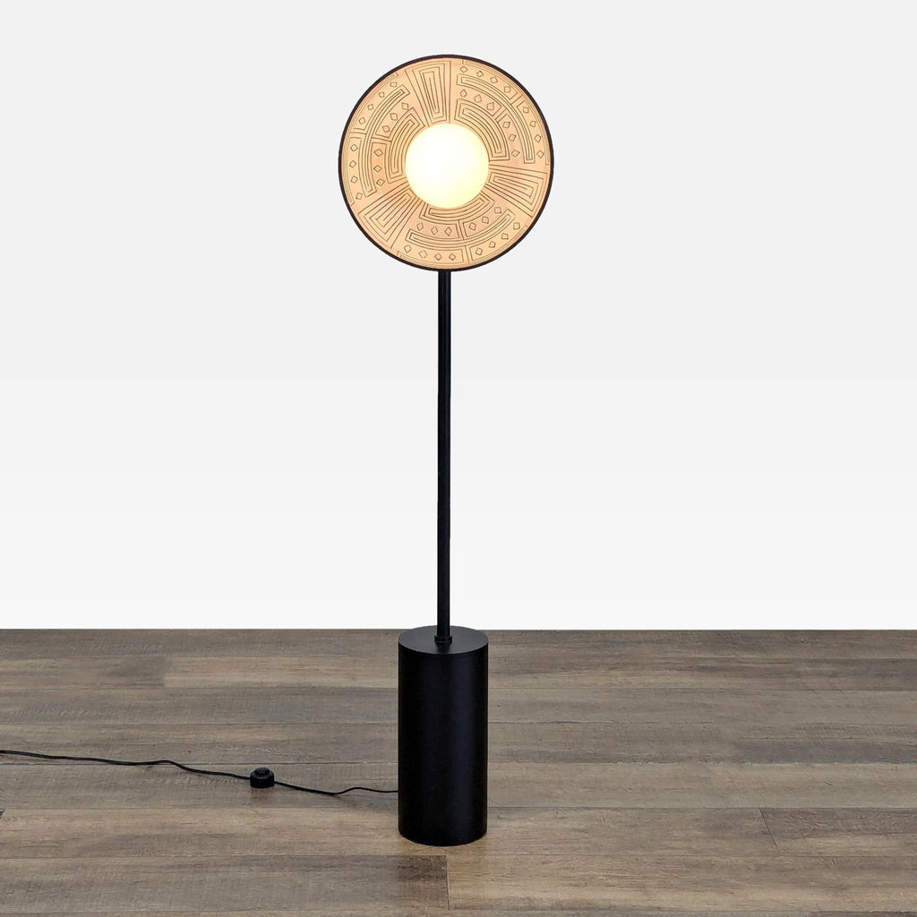 Anthropologie floor lamp with a black metal base and ceramic shade featuring geometric patterns, category Lighting.
