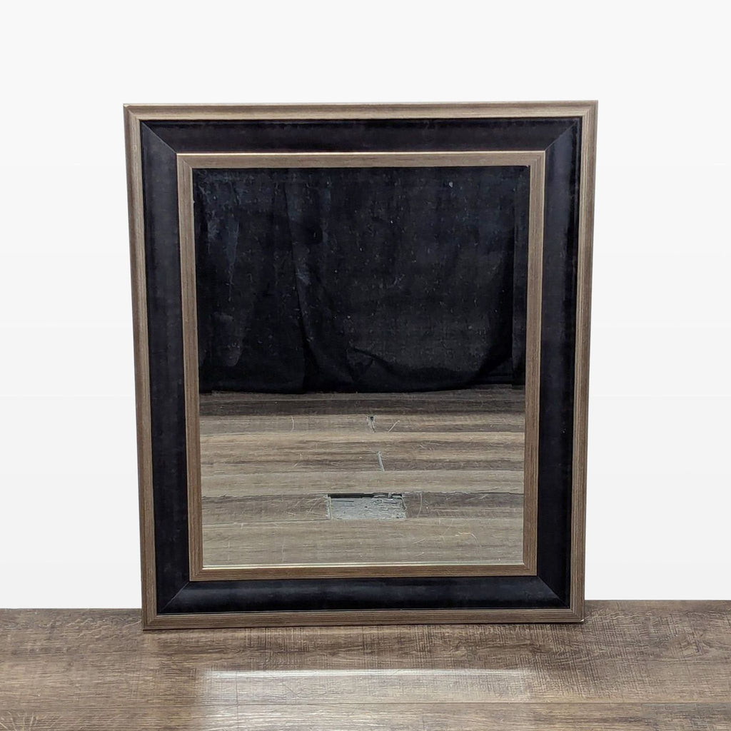 1. Rectangular Reperch mirror with a double-layered brown and black wooden frame, placed on a wood floor.
