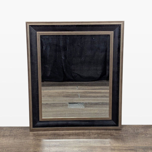 1. Rectangular Reperch mirror with a double-layered brown and black wooden frame, placed on a wood floor.