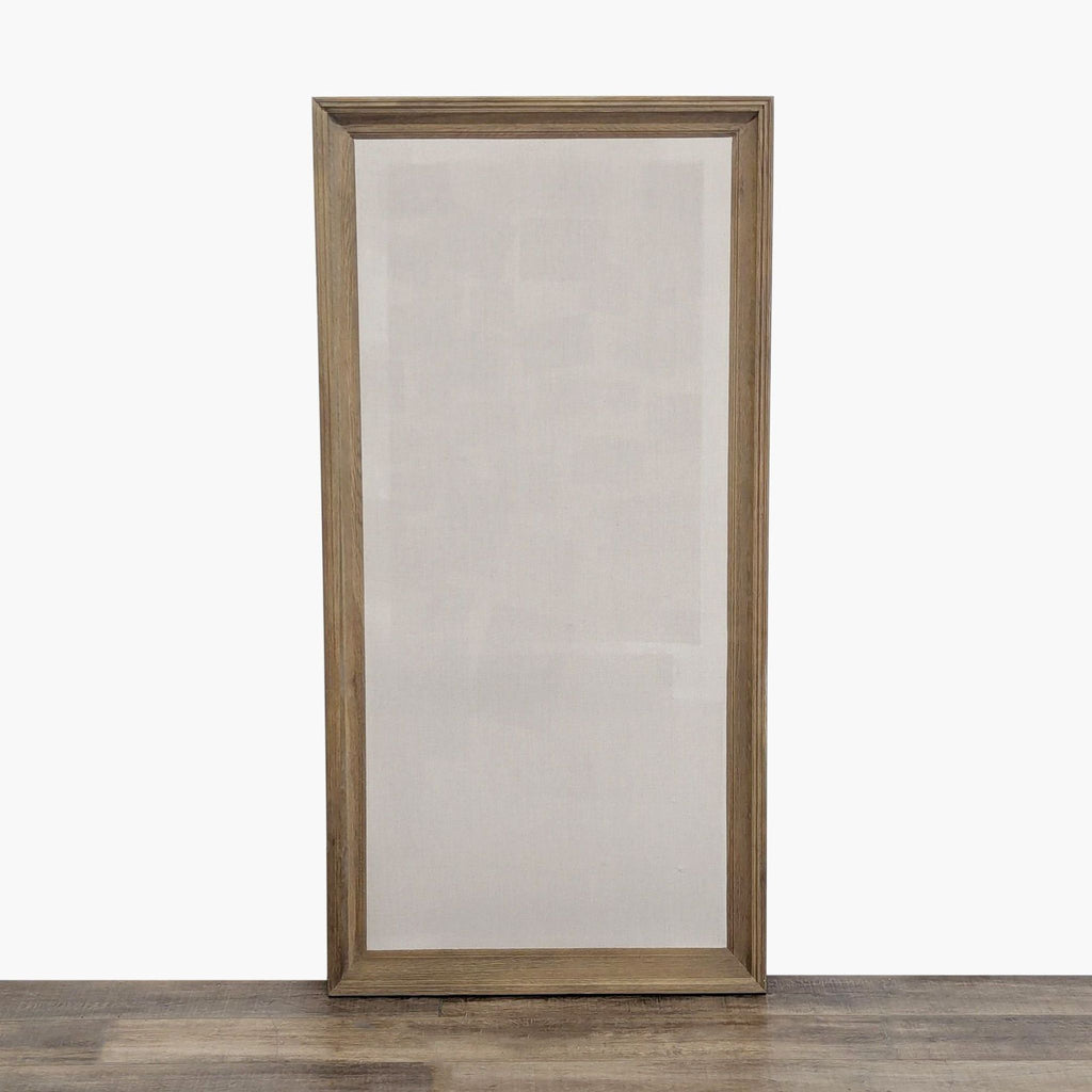 1. Rectangular board with solid oak frame, Belgian linen-covered cork center, in Restoration Hardware's French display style.
