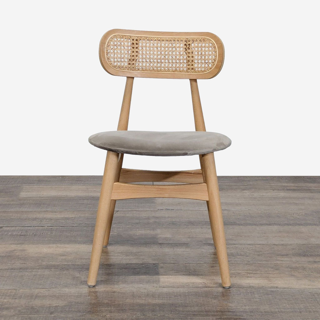 Set of Four Ash Cane Back Upholstered Dining Chairs