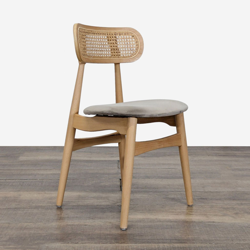 Set of Four Ash Cane Back Upholstered Dining Chairs