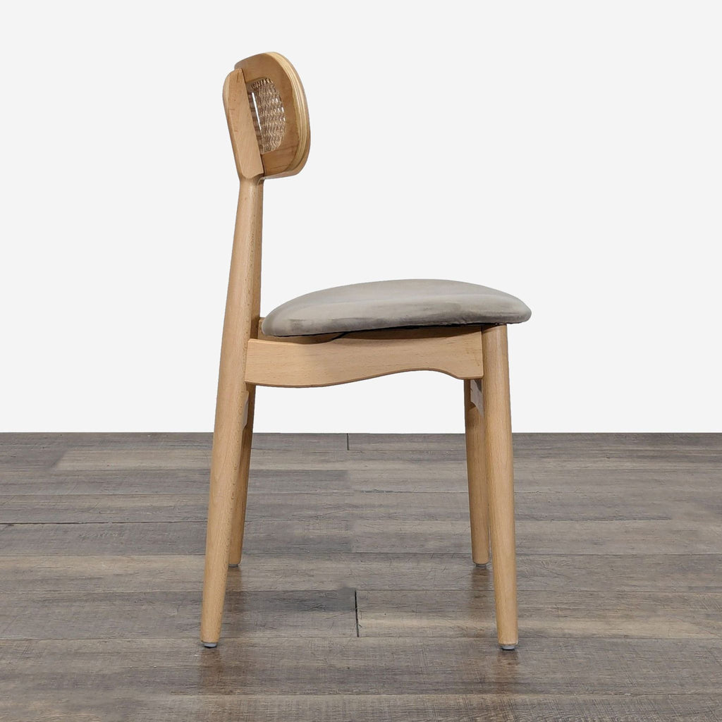 Set of Four Ash Cane Back Upholstered Dining Chairs