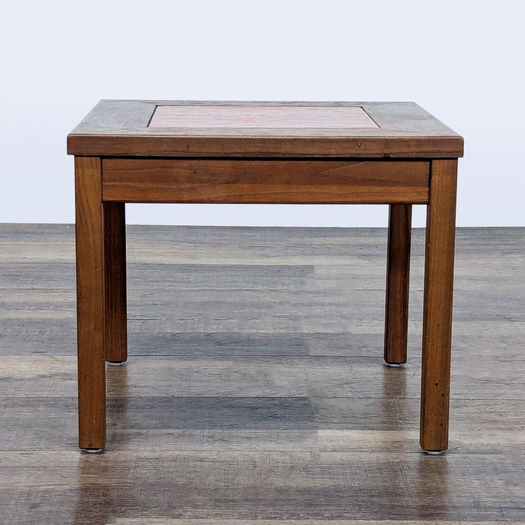 3. California modernist-style walnut side table by Reperch, solid wood build with colorful enamel inlay on top.