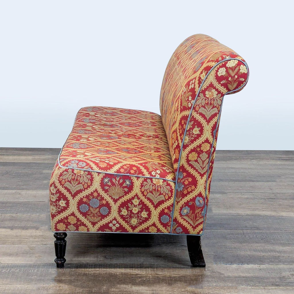 Bench with Rolled Back and Piping on Wood Legs