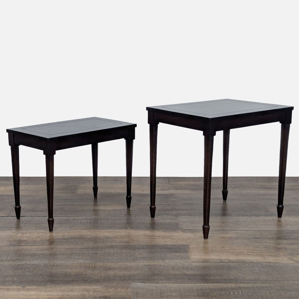 - Set of two rectangular Reperch end tables with tapered legs, displayed on a wood plank floor.