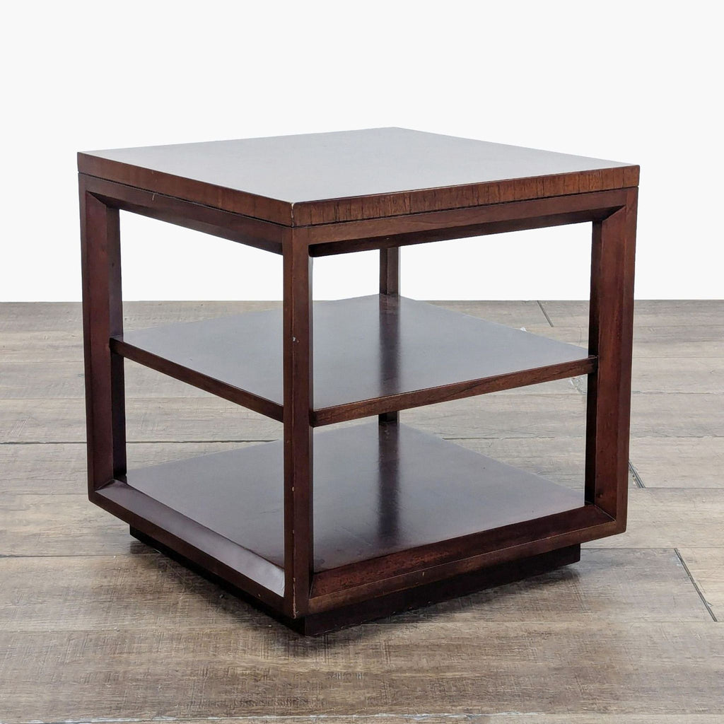 Crate & Barrel End Table with Inlaid Top and Two Shelves