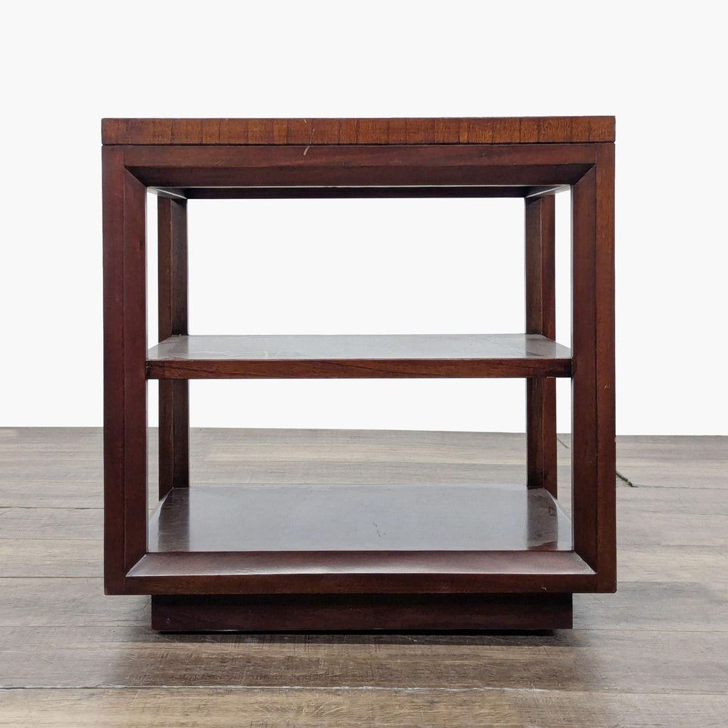 Crate & Barrel End Table with Inlaid Top and Two Shelves
