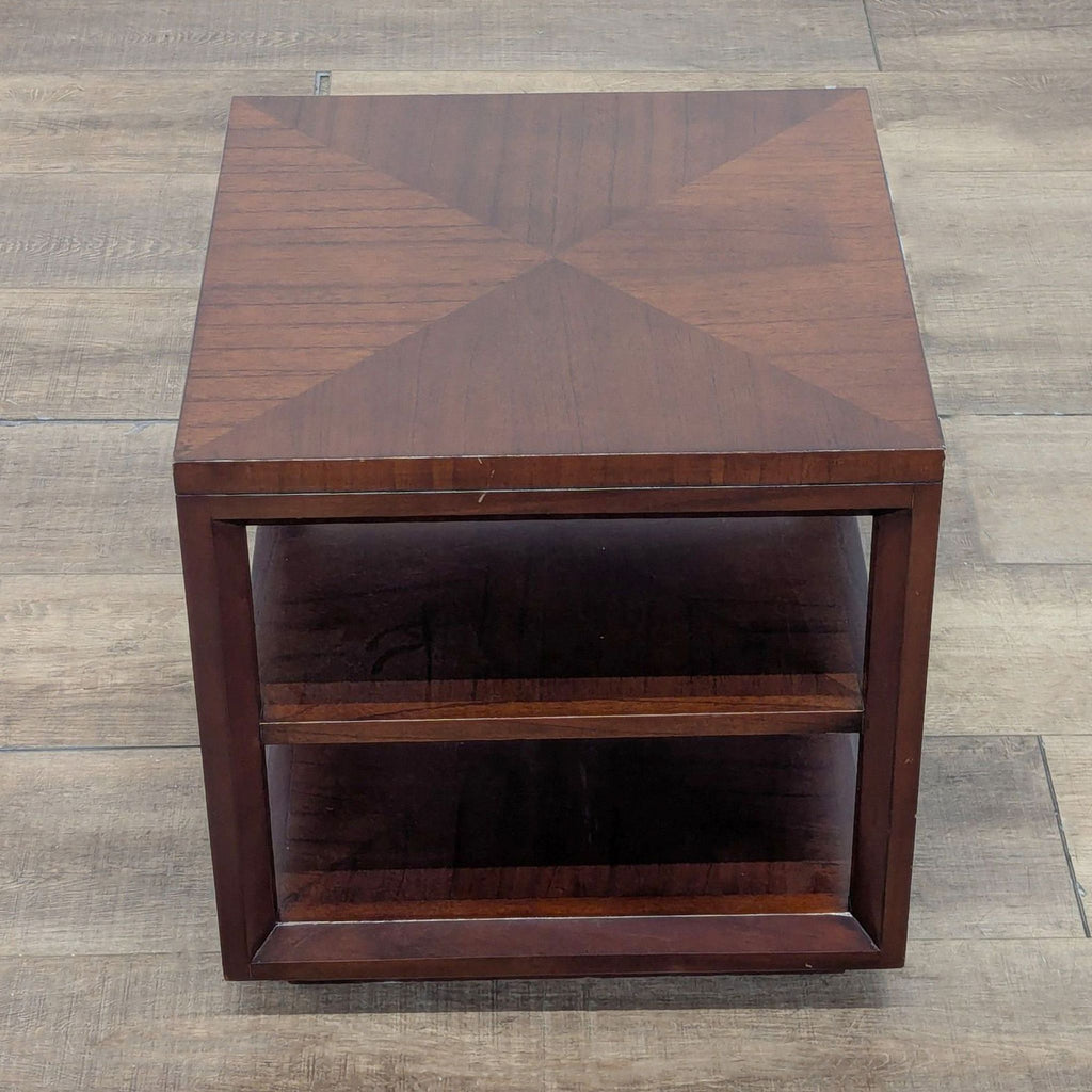 Crate & Barrel End Table with Inlaid Top and Two Shelves