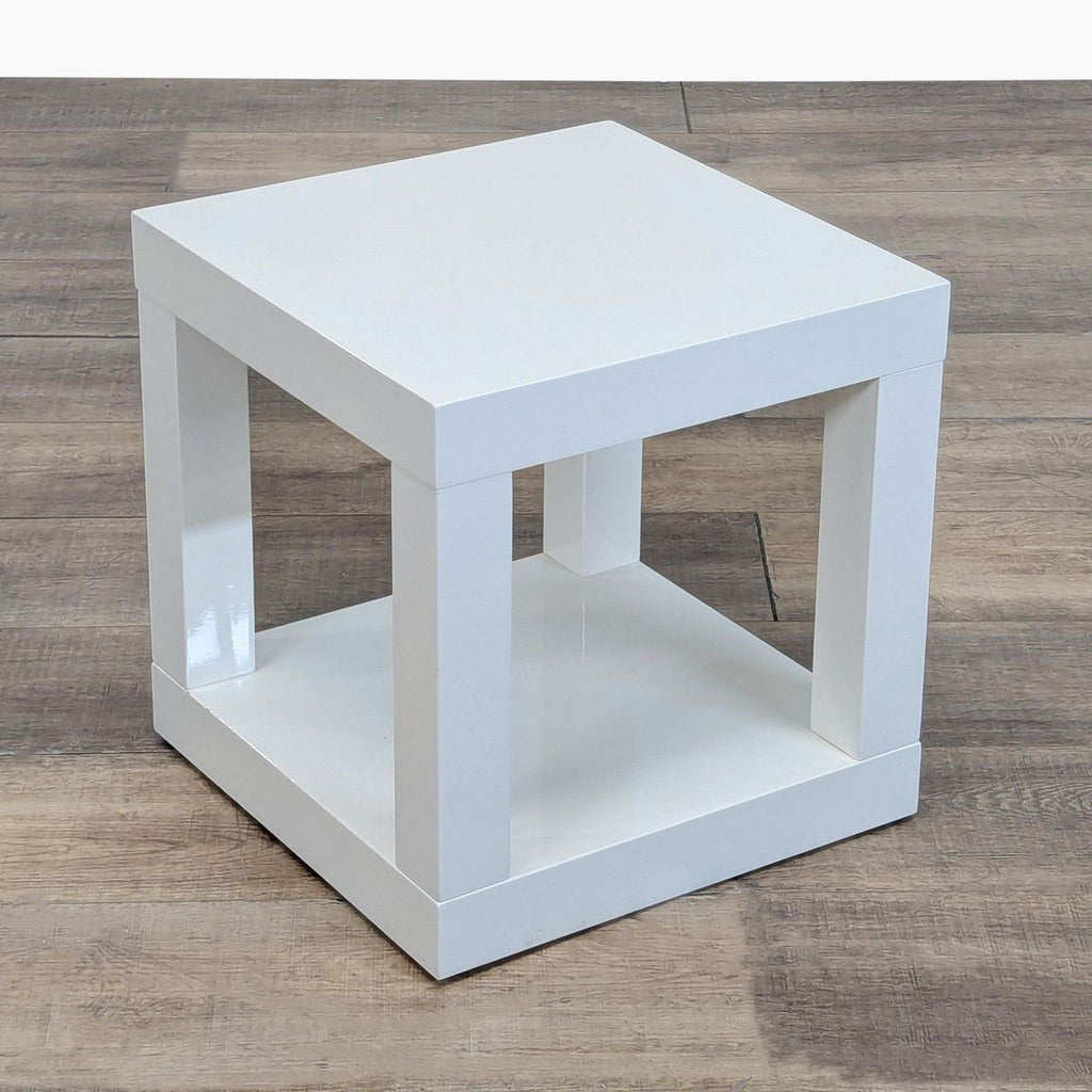 West Elm White Lacquer Cube Side Table