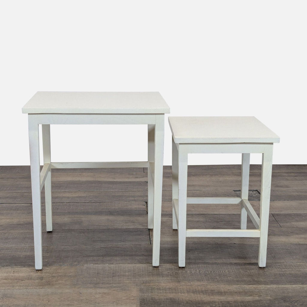 2. Pair of Reperch end tables in white finish, shown side by side on a wooden surface.