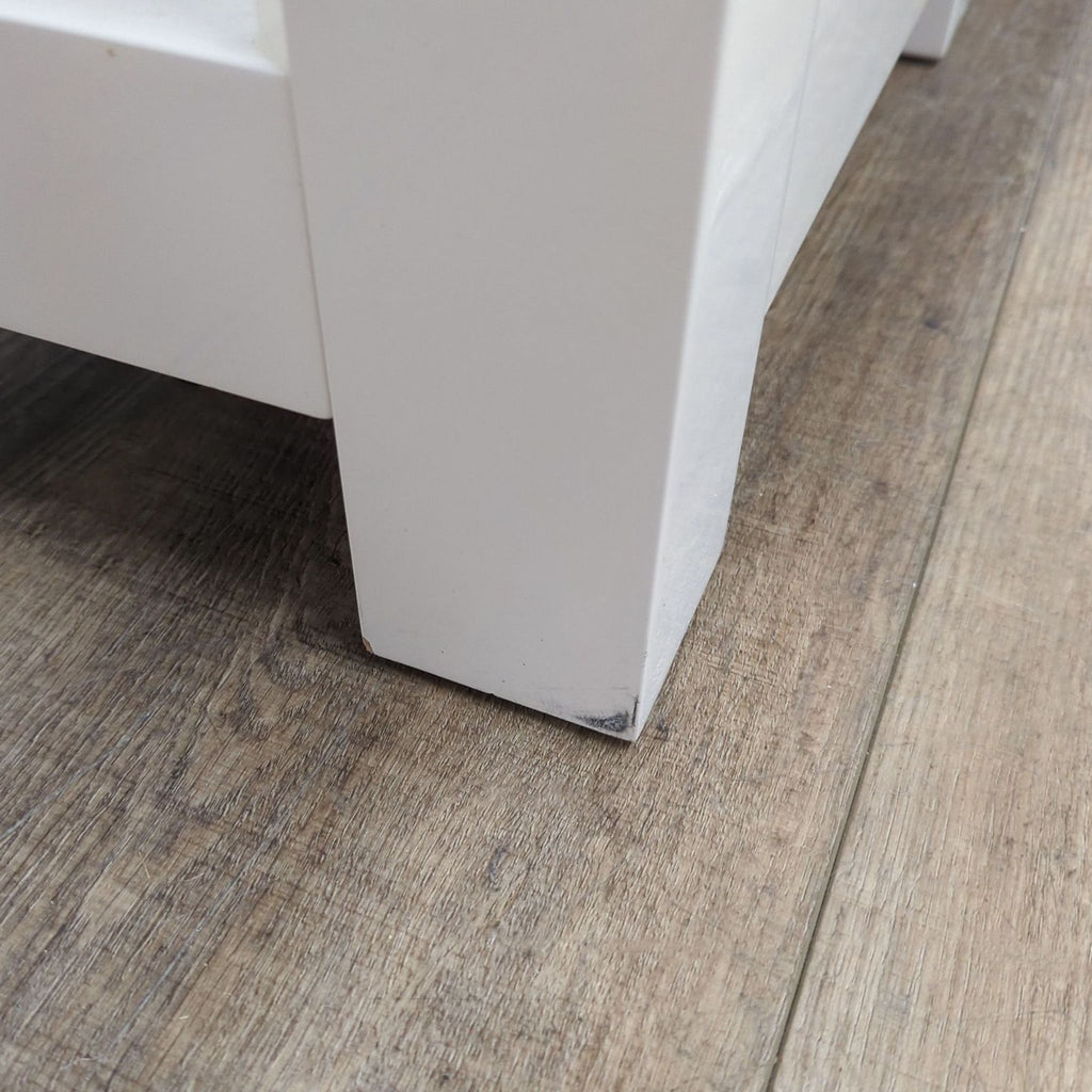 West Elm White Lacquer Parsons Side Table with Drawer and Shelf