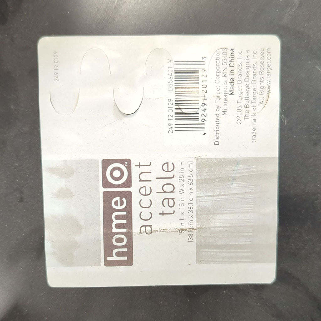 Product label for Target home accent table, listing item details and barcode, category Side & Console Table.