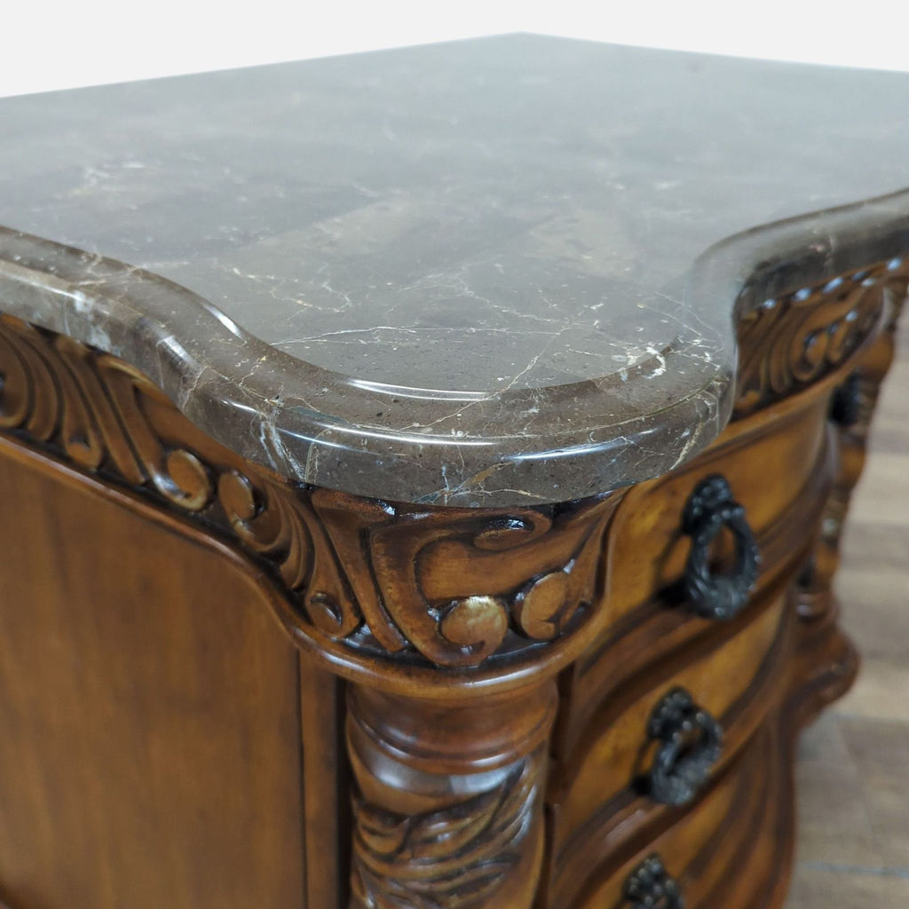 Heavily Carved Nightstand with Marble Top