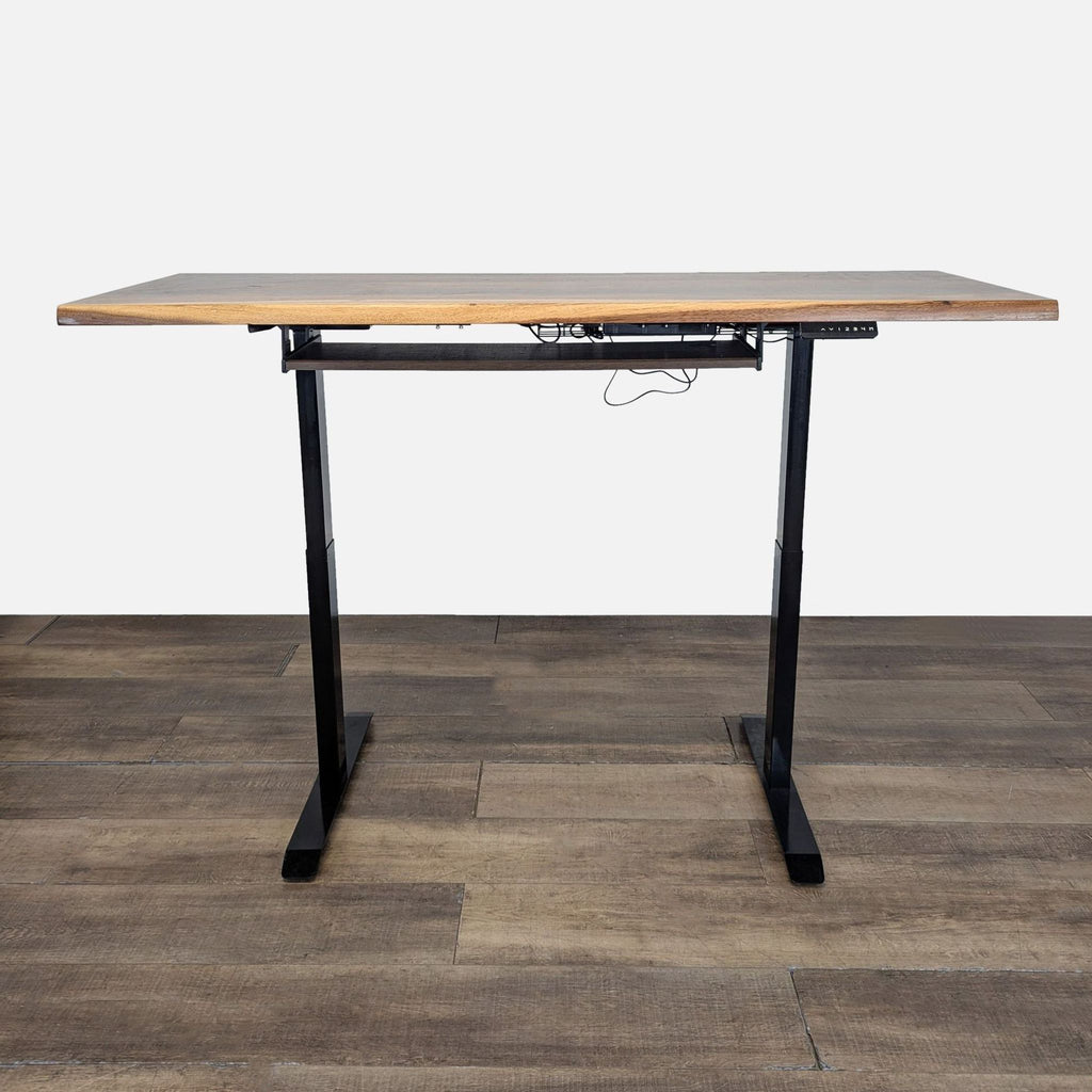 Adjustable Height Desk with Solid Wood Top and Metal Legs