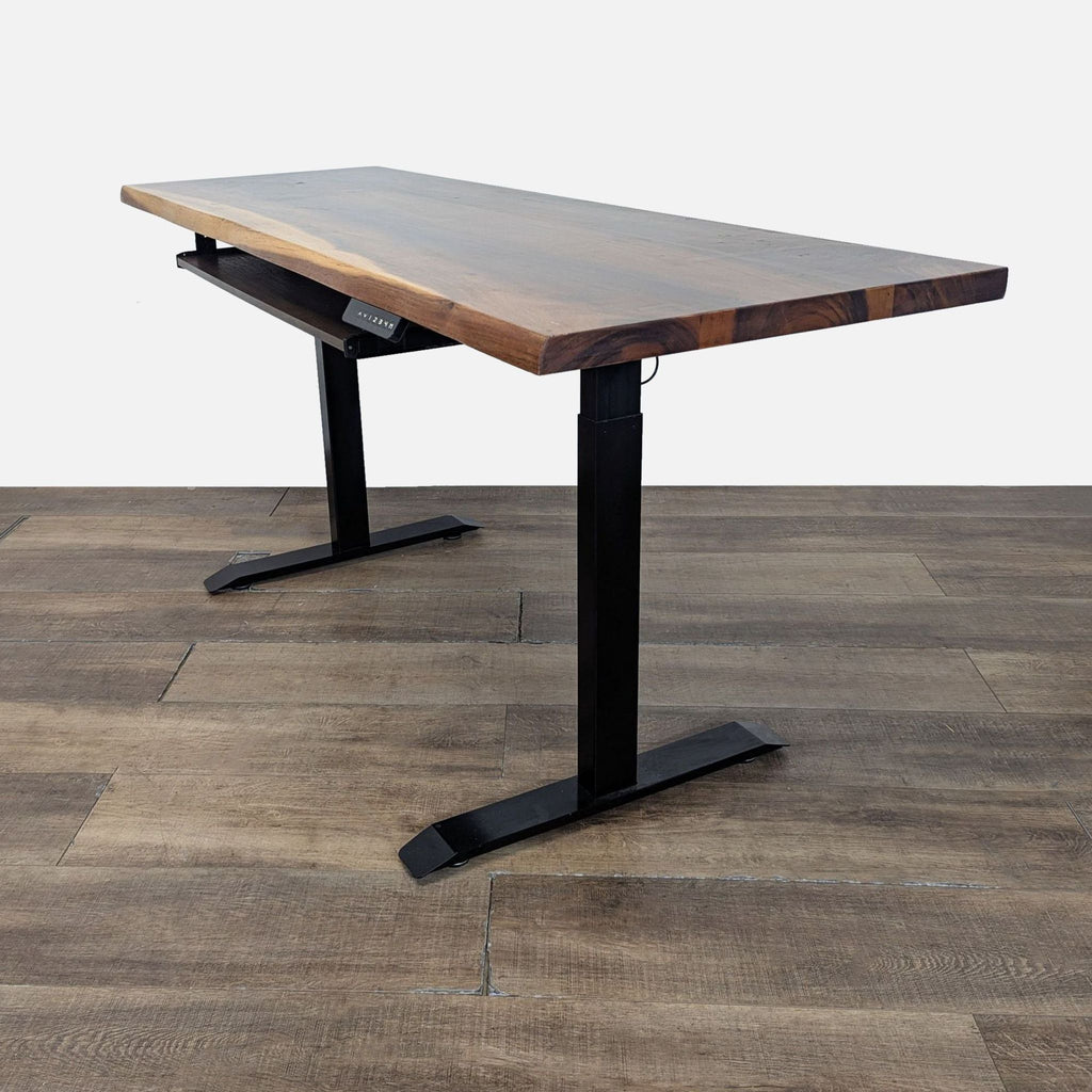 Adjustable Height Desk with Solid Wood Top and Metal Legs