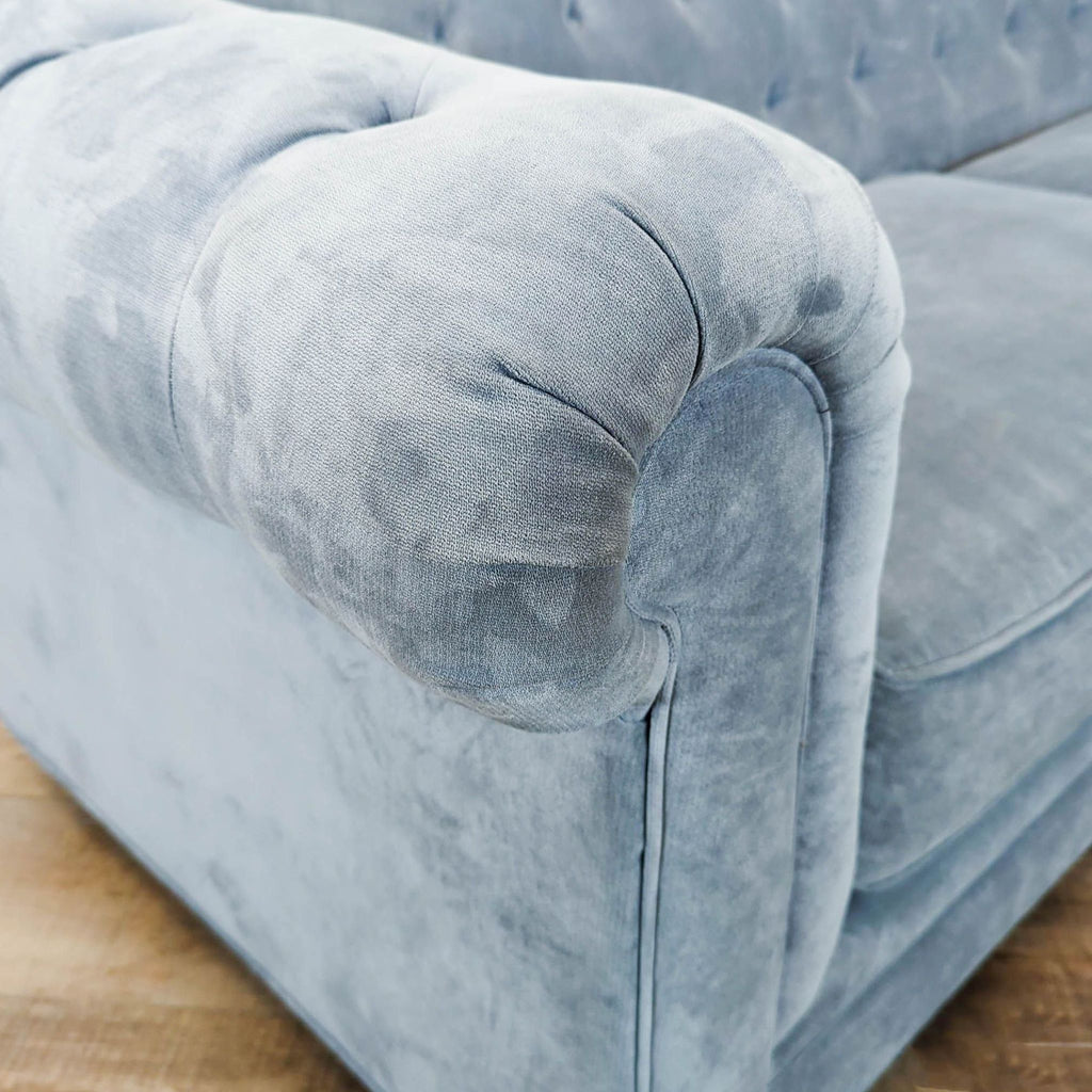 Macy's 3-Seat Tufted Velvet Sofa in Light Blue