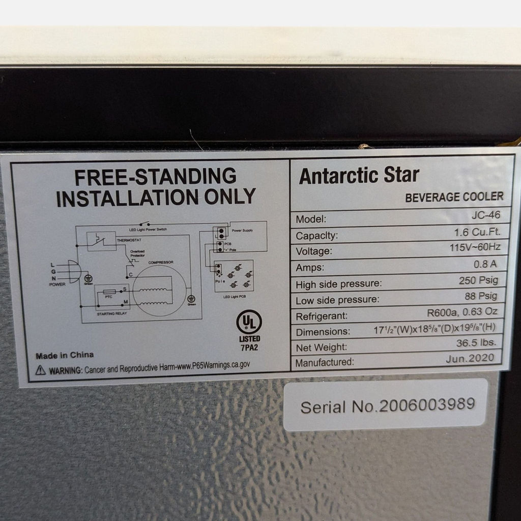Antarctic Star Compact Refrigerator with Glass Door and Adjustable Shelves