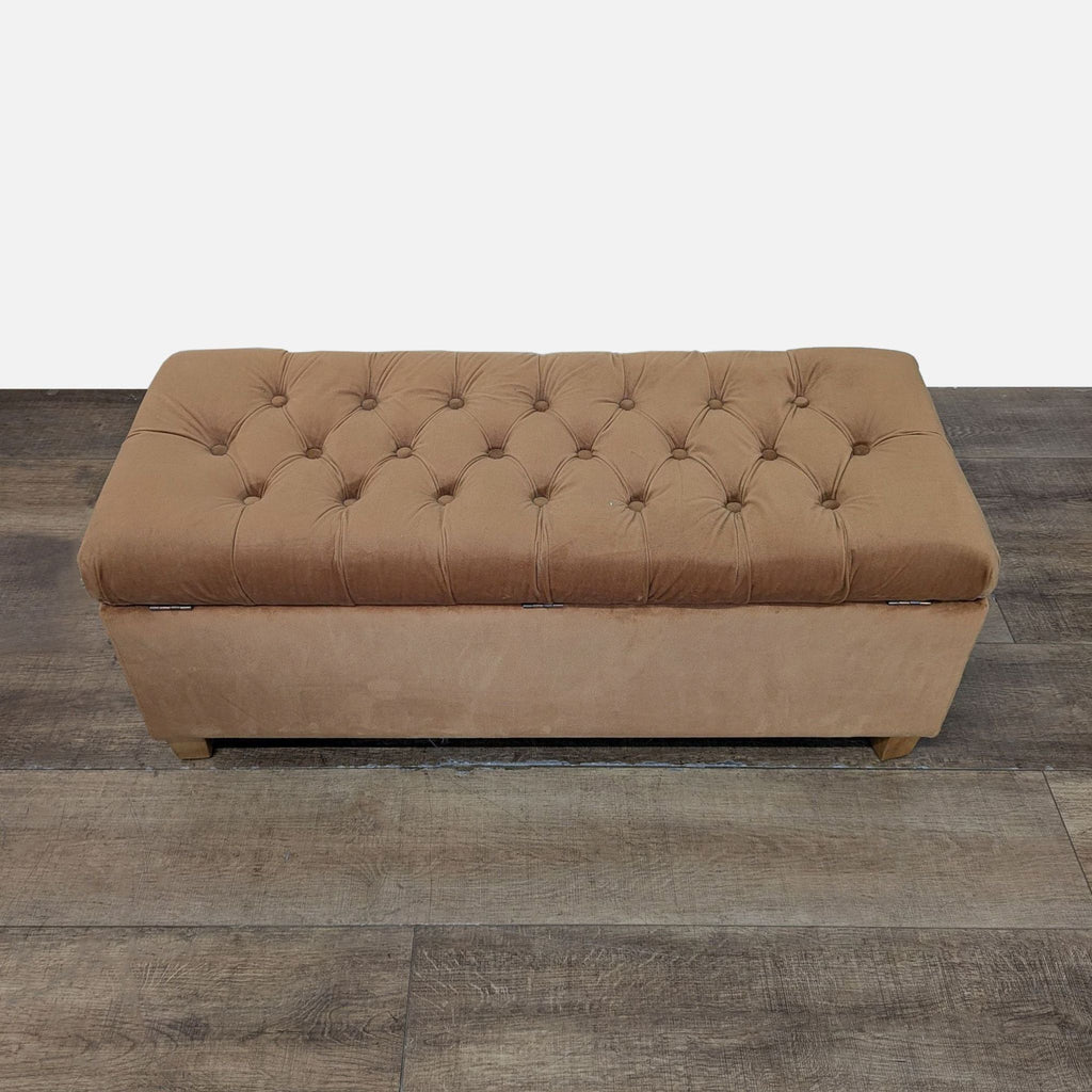 Tufted Velvet Storage Ottoman Bench with Wooden Legs