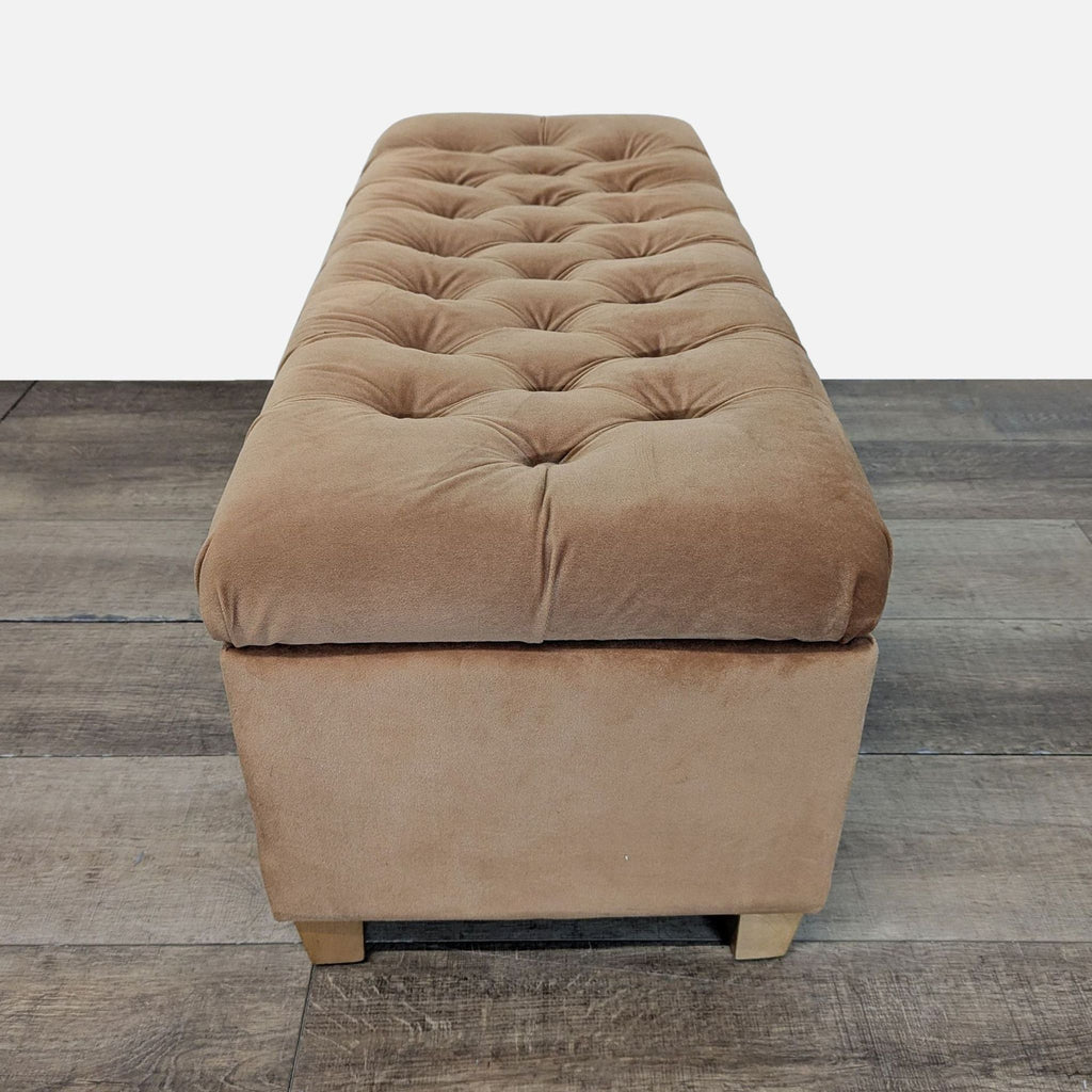 Tufted Velvet Storage Ottoman Bench with Wooden Legs