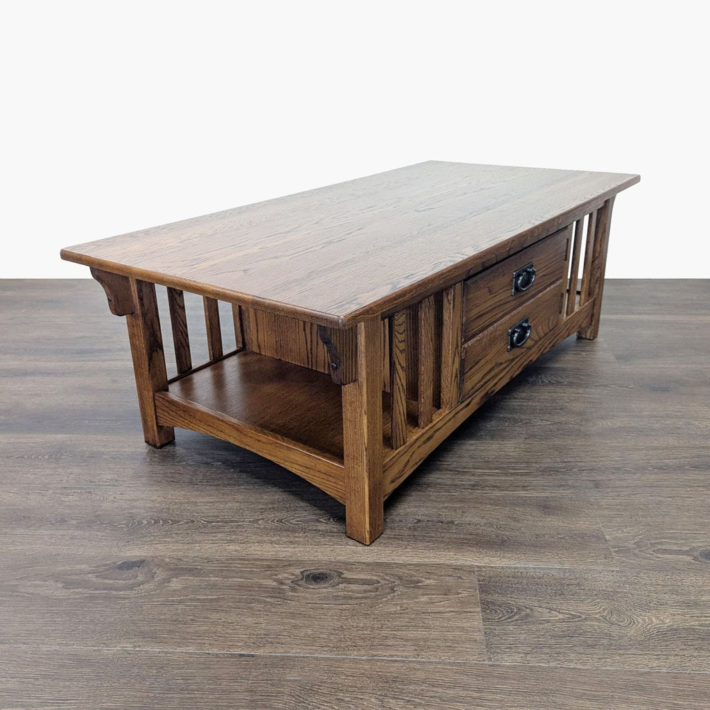 Mission Style Oak Coffee Table with Cabinet