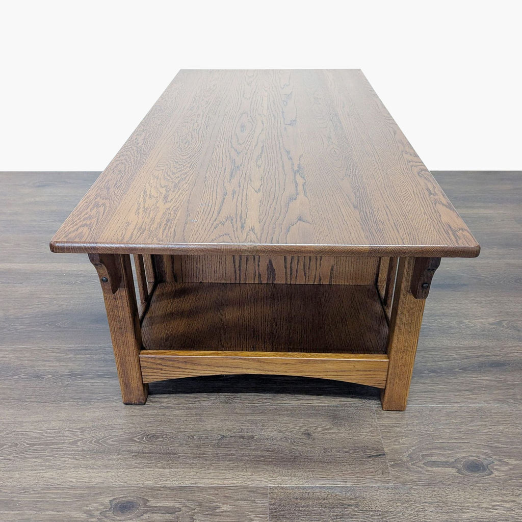 3. Top-down end view of the Reperch wooden coffee table highlighting its spacious rectangular surface.