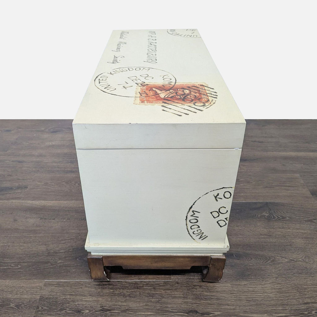 Postage Motif Wood Storage Trunk on Stand