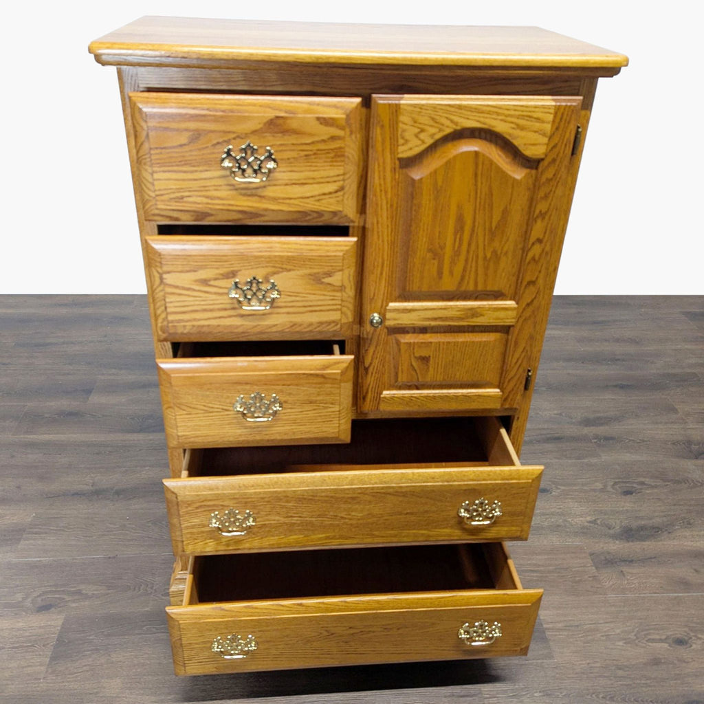 2. Reperch solid oak dresser in Dressers category, featuring 5 partially opened drawers and cabinet door.