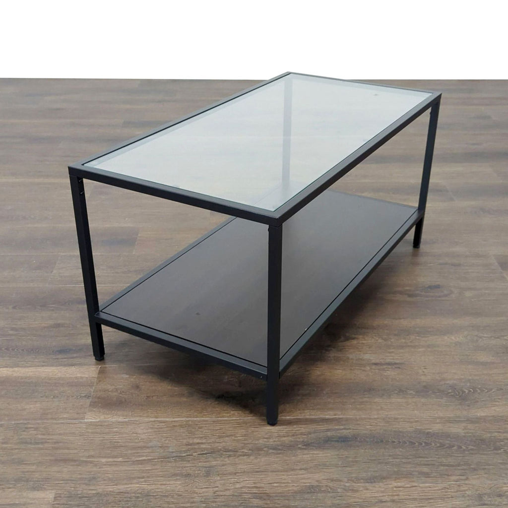 Glass Top Metal Coffee Table with Shelf