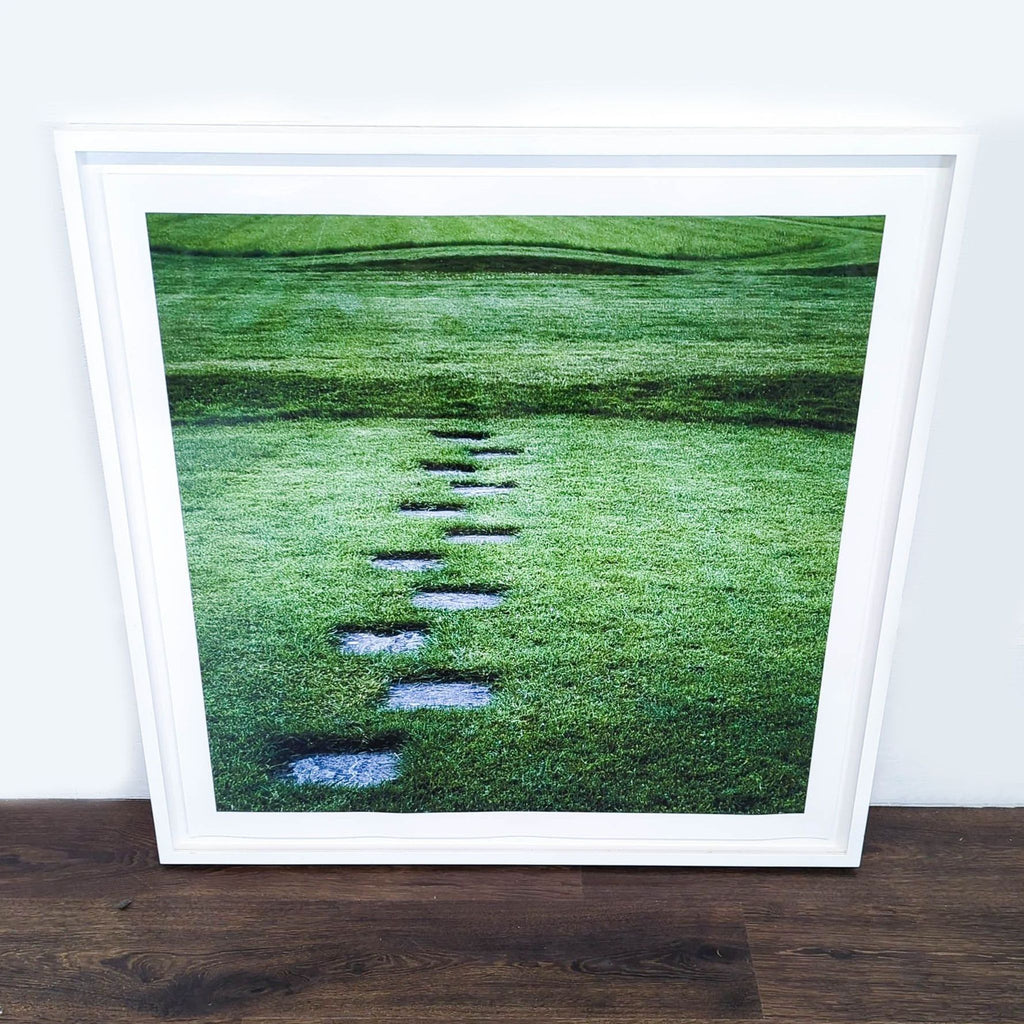 1. Framed Reperch print featuring a path of stone steps across a lush green lawn, viewed from the front.