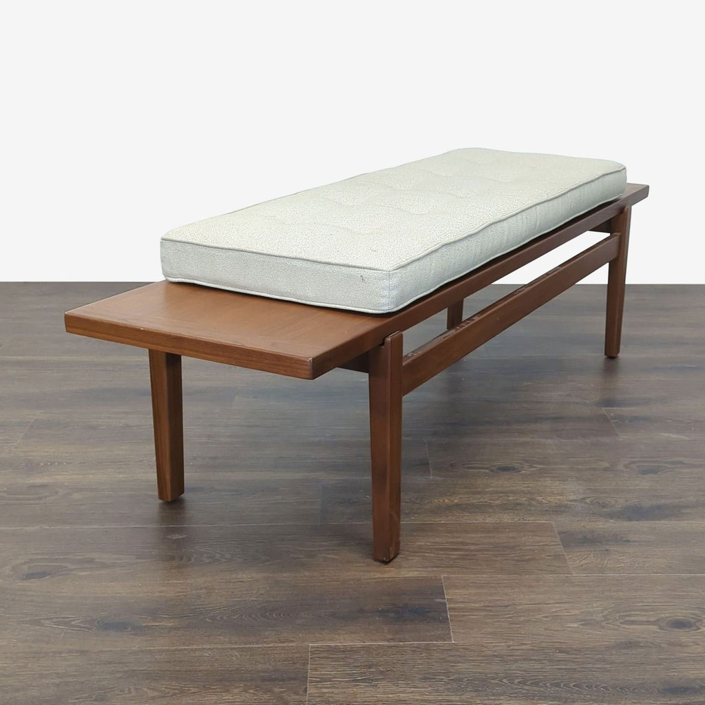 Wood Bench with Button Tufted Cushion