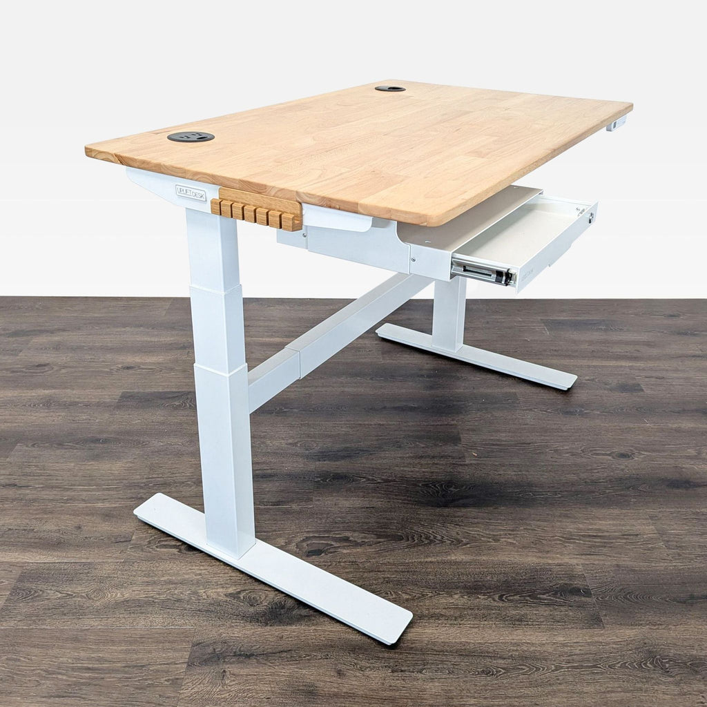 Uplift Adjustable Standing Desk with Locking Drawer and Solid Wood Top